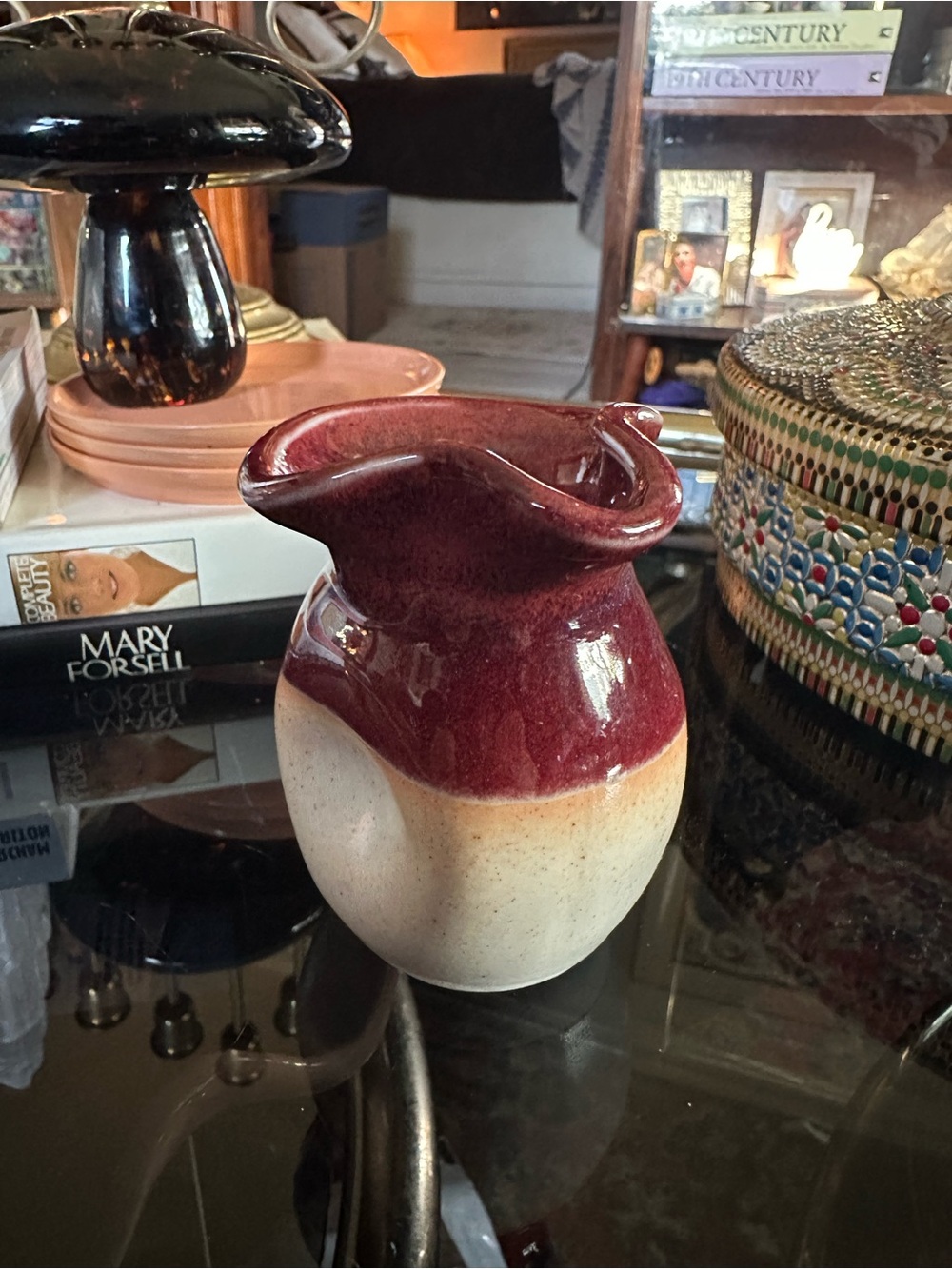 Handcrafted Two-Tone SMP Pottery Pitcher Vase / Creamer - Red and Cream